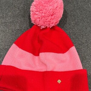 Kate Spade Vibrant Red and Pink Pom-Pom Beanie